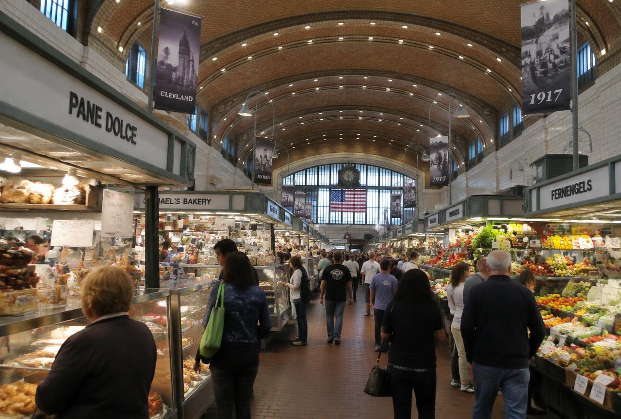 Vendor stalls inside Cleveland's historic West Side Market
