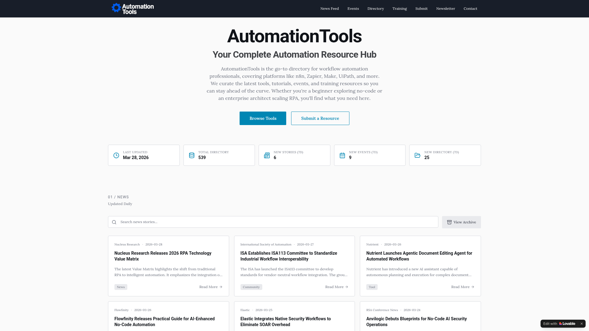 Automation Tools website screenshot